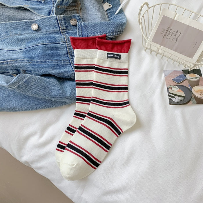 Wholesale Socks casual pile socks thin letter tube striped socks