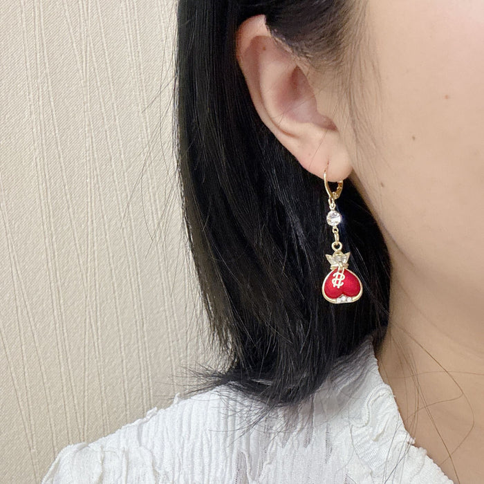 Wholesale Frosted red pearl lucky bag ear buckle retro ear accessory