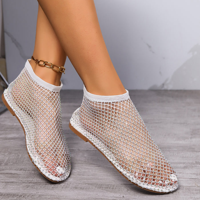 Wholesale Large Fishing Net Socks with Hollowed Out Low Heels and Flat Bottoms Rubber Women's Sandals JDC-SD-QiRong001