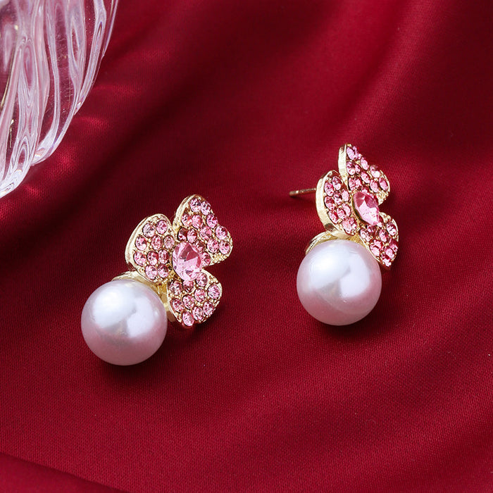 Wholesale 925 Silver Needle Earrings   Diamond Flower Pearl