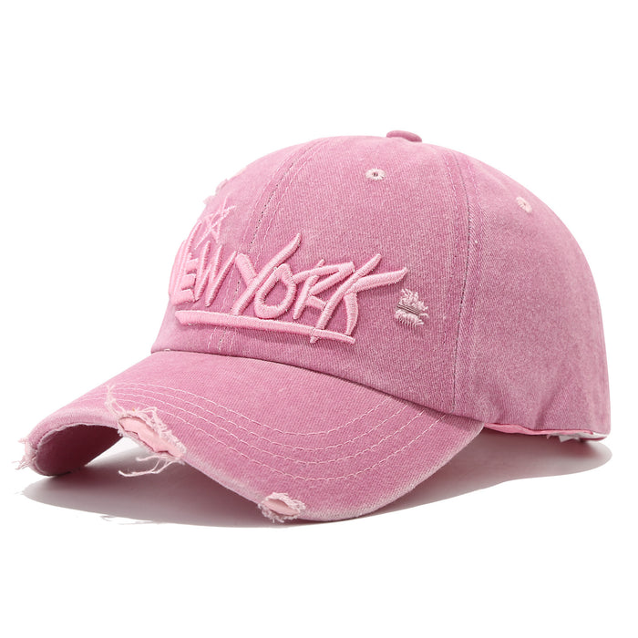 Wholesale  Ripped Hip-Hop Washed Baseball Cap for Men and Women New York Stereo Letter Embroidered Peaked Cap