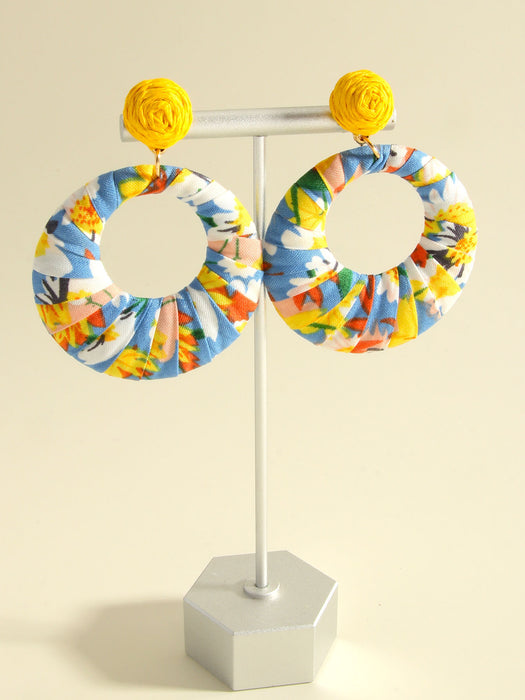 Wholesale Exaggerated geometric circular hollow floral cloth earrings with simple, fashionable and personalized earrings