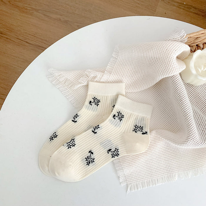 Wholesale New socks with striped small flower short tube women's boat socks that don't fall off and cotton socks