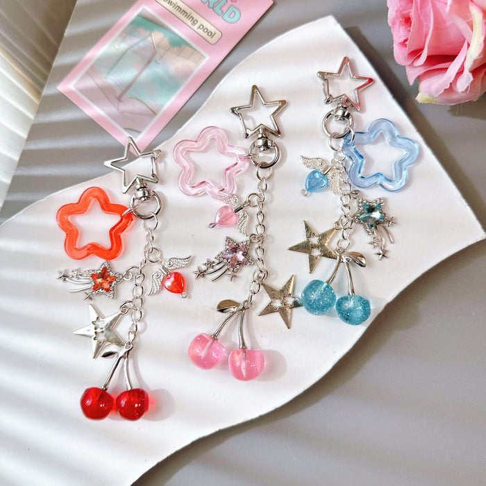 Wholesale Subculture Diamond Meteor Glitter Cherry Five-Pointed Star Heart Mobile Phone Chain