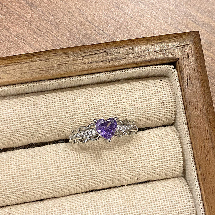 Wholesale Small niche luxury colored micro inlaid open ring with fashionable hollow flower temperament, layered wearing