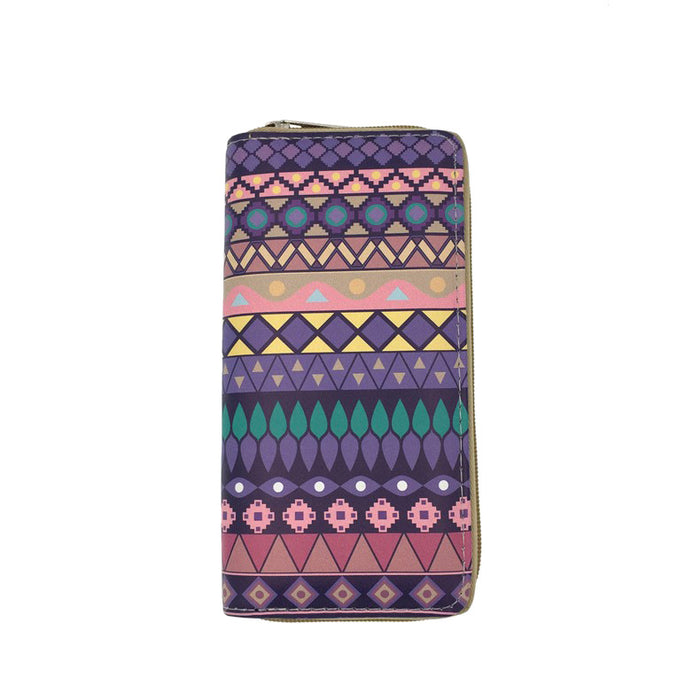 Wholesale 5pcs Ethnic Style Printed Long PU Wallet JDC-WT-JiRui016