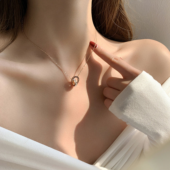 Wholesale Double Ring Necklace Collar Chain Design Sense Digital Neck Chain Steel Necklace