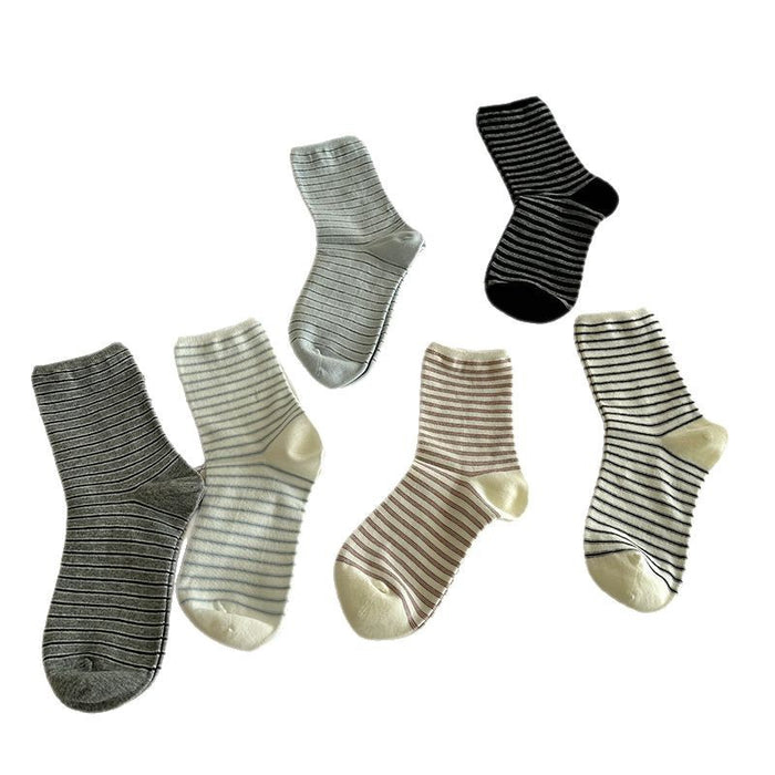 Wholesale Boneless striped socks, mid tube socks, new versatile cotton stacking socks