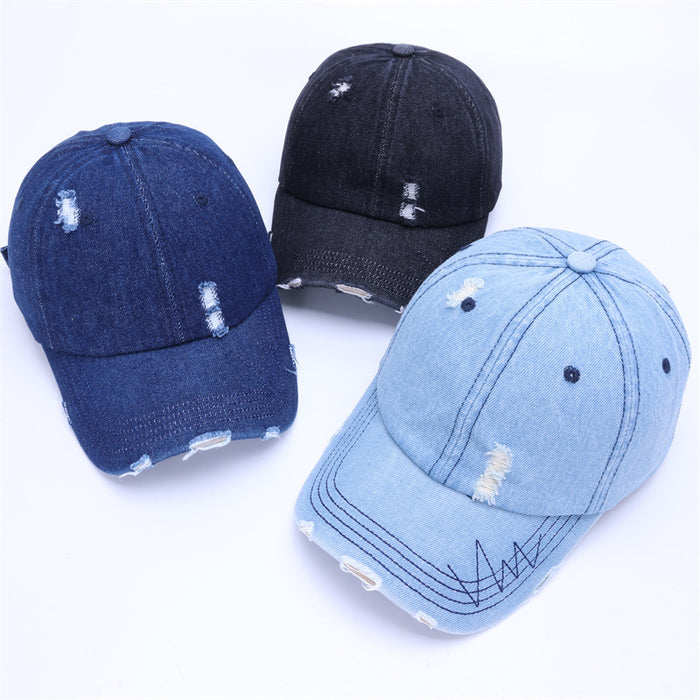 Wholesale Washed and distressed denim soft top duckbill cap for women, retro and versatile casual new baseball cap
