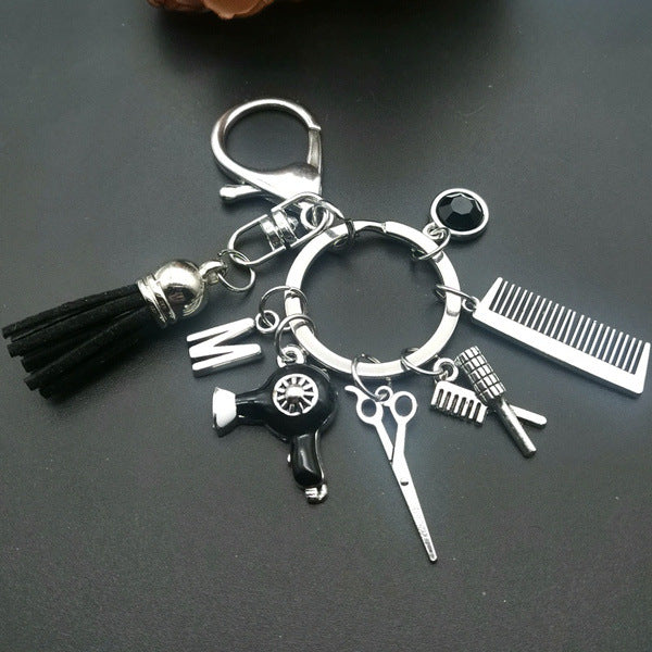 Wholesale Tassel Black Diamond Mini Hairdressing Scissors Hair Dryer Comb Keychain JDC-KC-HaoH013