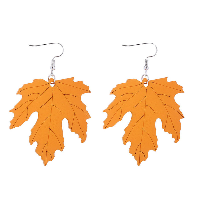 Pendientes al por mayor Wooden Autumn Pumpkin Maple Leaf JDC-ES-Chteng003
