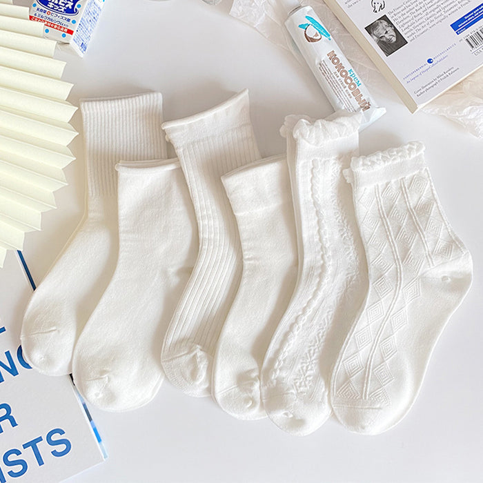 Wholesale New rolled edge socks, mid length socks, cute cotton pure long socks