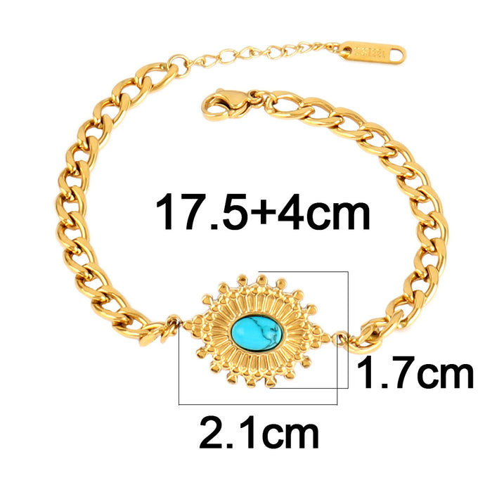 Wholesale Vintage stainless steel natural stone pendant bracelet,  simple and multi-element turquoise bracelet