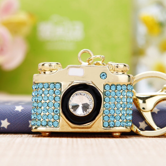 Wholesale Crystal rhinestone camera car keychain cute creative pendant keychain ring