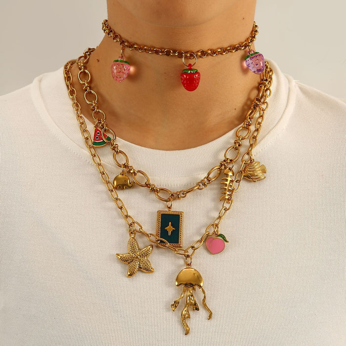 Wholesale New original design stainless steel ocean style necklace with drip oil pendant personalized accessories wholesale