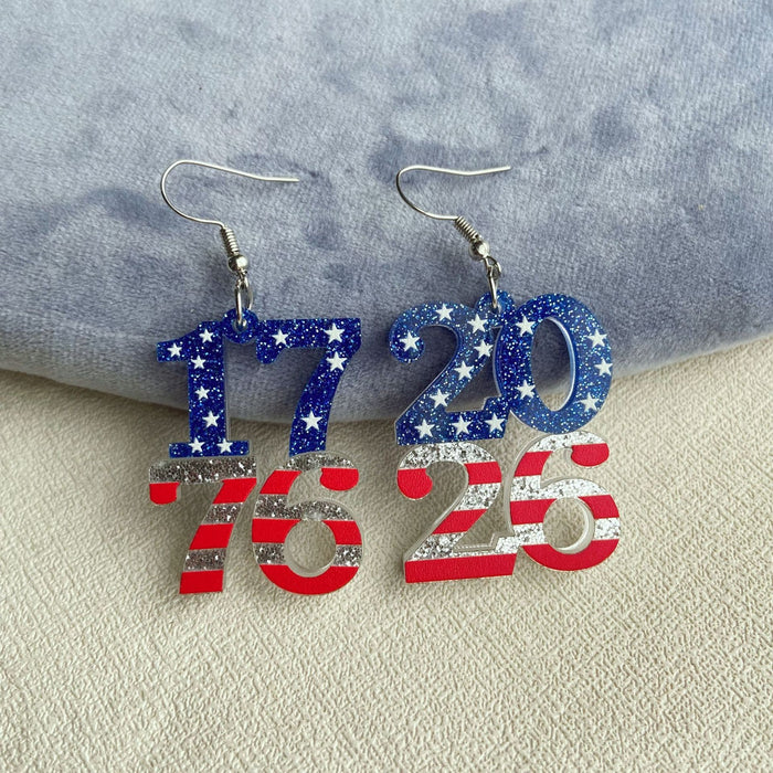Wholesale Acrylic Double Layer Heart Drop Earrings Jewelry Accessory Independence Day