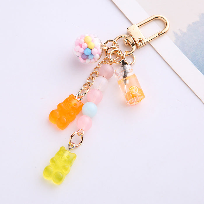 Wholesale Crystal Rainbow Candy Bear Keychain Cute Bag Charm Car Key Accessory for Youth
