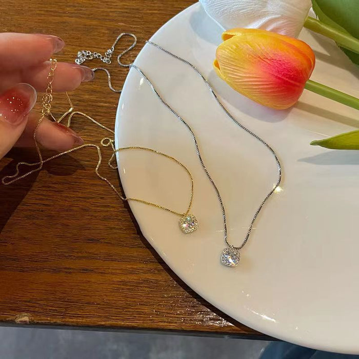 Wholesale Square zircon necklace, light luxury, simple and versatile temperament, collarbone chain