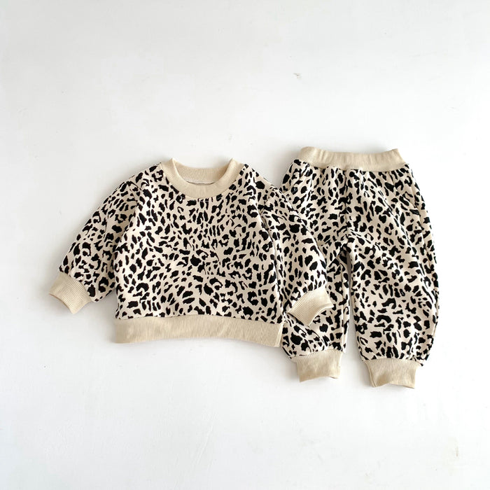 Wholesale Cute Leopard Print Sweatshirt Pure Cotton Long Sleeve Baby Clothes Suit JDC-BC-WeiNiS007