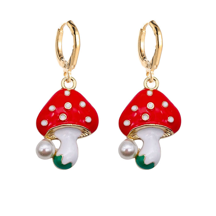 Wholesale Three-dimensional Mushroom Earrings Alloy Oil Drop Pendant Earrings