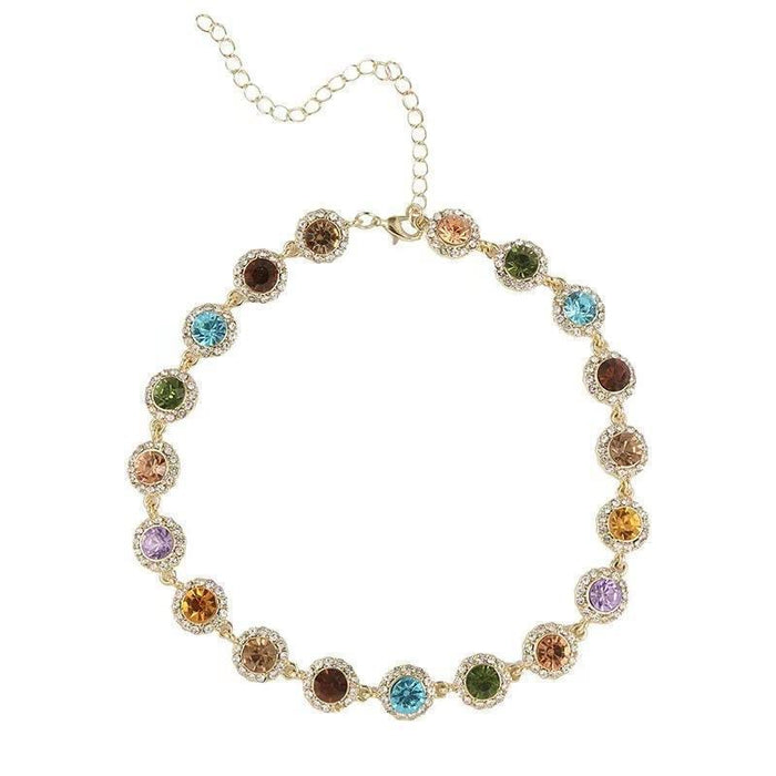 Wholesale Colorful rhinestone necklace, personalized temperament, gemstone necklace, light luxury, niche design, high-end feeling, collarbone chain