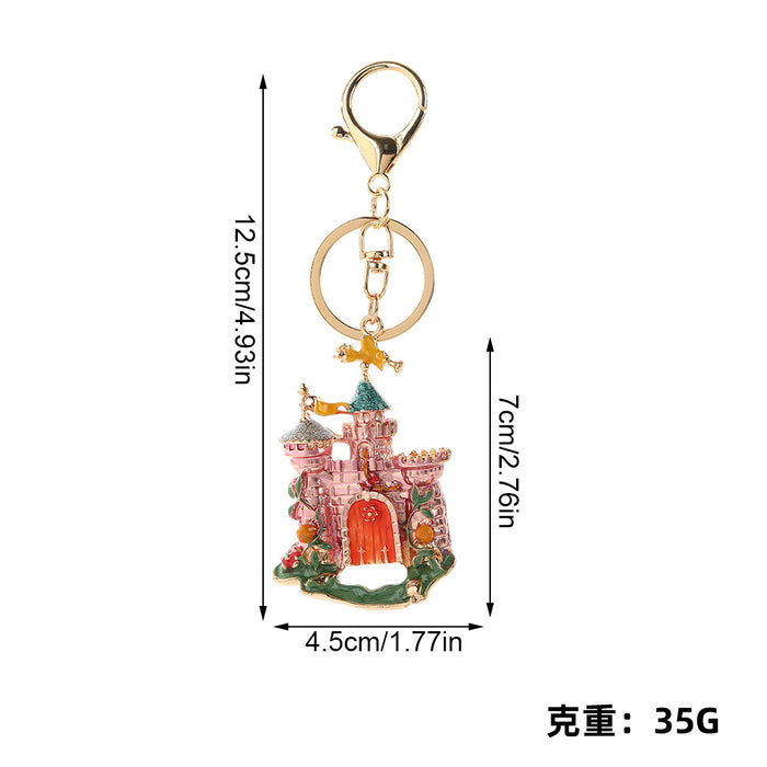 Wholesale Dreamy Fairy Tale Castle Keychain Zinc Alloy Blue Rhinestone Bag Charm