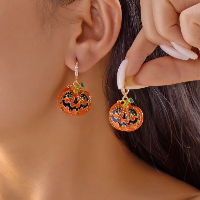 Wholesale  Earrings Fashion Creative  Painting Oil Flower Skull Ear Hook Earrings