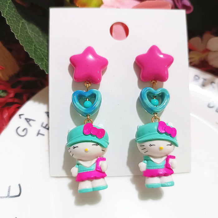 Wholesale Cute Funny Cos Dress-up Cat Elegant Chef Cat Cartoon Silver Earrings Women