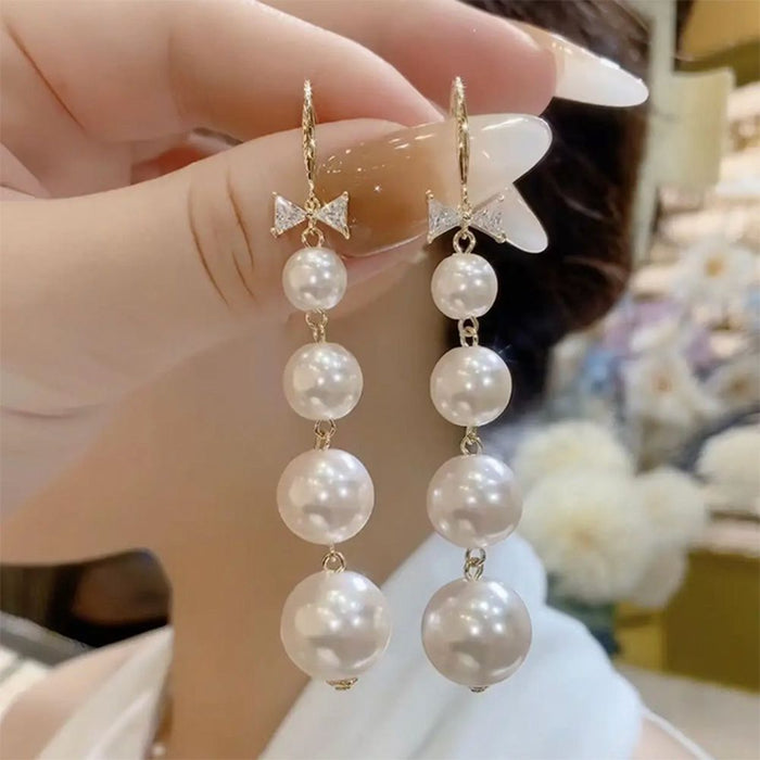 Wholesale Earrings Pearl Long Tassel Drop Earrings MOQ≥2 JDC-ES-FanMeng002