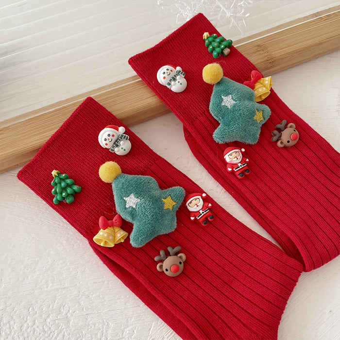 Wholesale Christmas Red Socks Women' s Autumn and Winter Cartoon Doll Couple' s Mid-tube Socks Gift