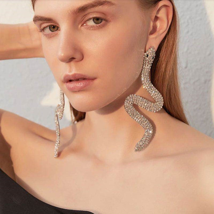 Wholesale Water diamond snake shaped long earrings