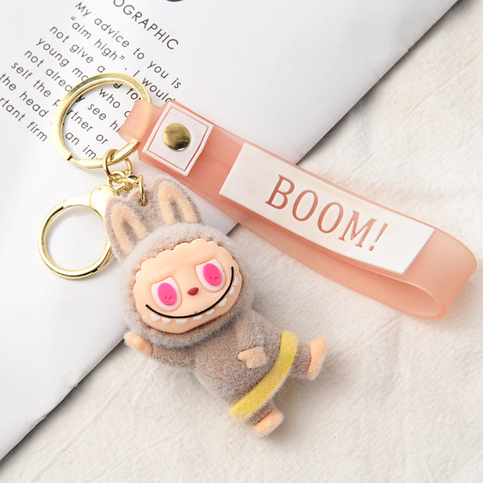 Wholesale Flocking Yoga Little Monster Keychain Small Pendant Cartoon Cute Doll Keychain Small Gift