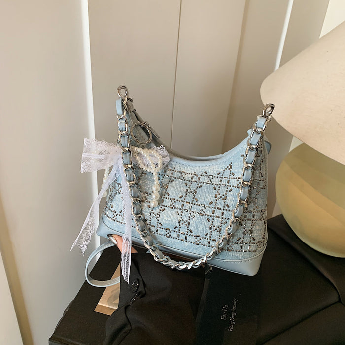 Wholesale New trendy and versatile shoulder bag for women, with a high-end feel and a rhinestone chain texture. Commuter crossbody bag