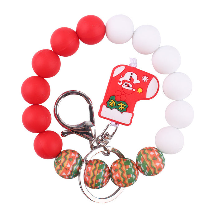 Wholesale Christmas Silicone Beaded Bracelet Keychain JDC-KC-GuangTian030