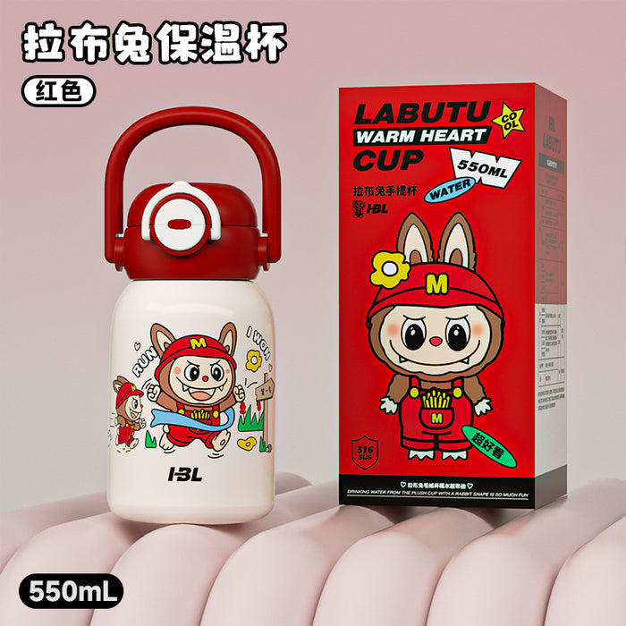 Wholesale New 316 Stainless Steel Cartoon Children' s Thermos Cup with Double Drinking Straw,  Cute Student Portable Cup with Handle