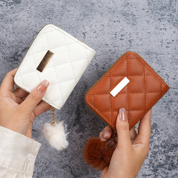 Wholesale Urban simple style coin purse card bag rhombus fur ball mini bag women' s bag
