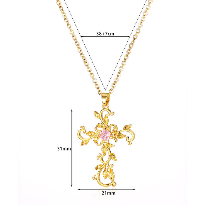 Wholesale Electroplated Original Design Elegant Diamond Cross Necklace