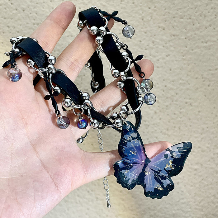Wholesale Y2K Artificial Crystal Purple Butterfly Pendant Collarbone Necklace JDC-NE-DieDie001