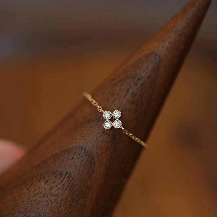 Wholesale Silver plated mini adjustable ring for women's light luxury four leaf clover diamond chain ring