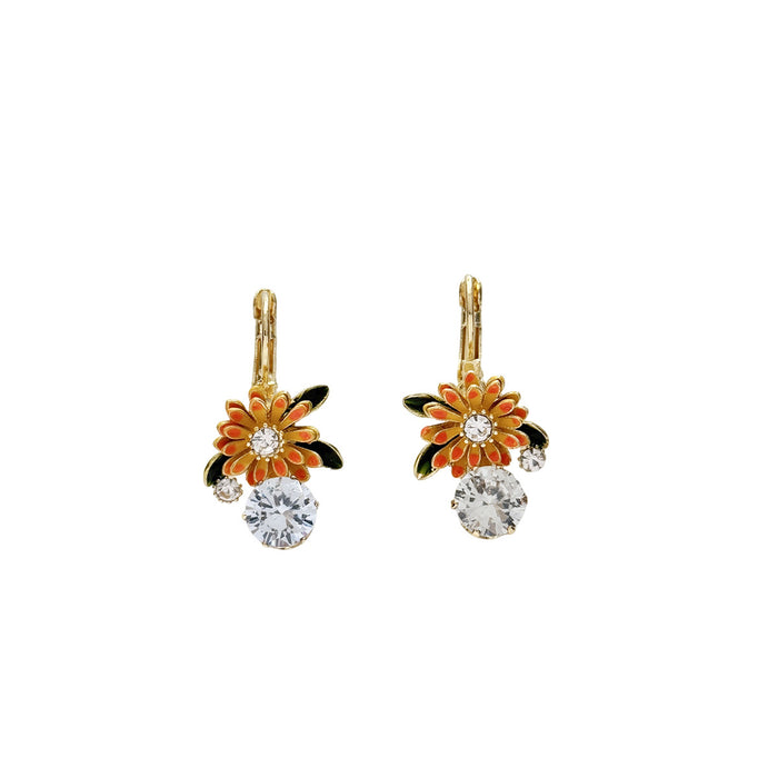 Wholesale Design Sunflower Earrings with Drip Oil Sunflower Sparkling Diamond Earrings and Earrings