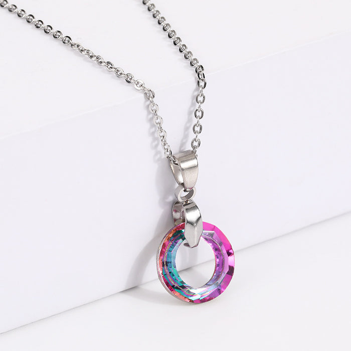 Wholesale Crystal pendant stainless steel short necklace light luxury hollow temperament titanium steel lock chain