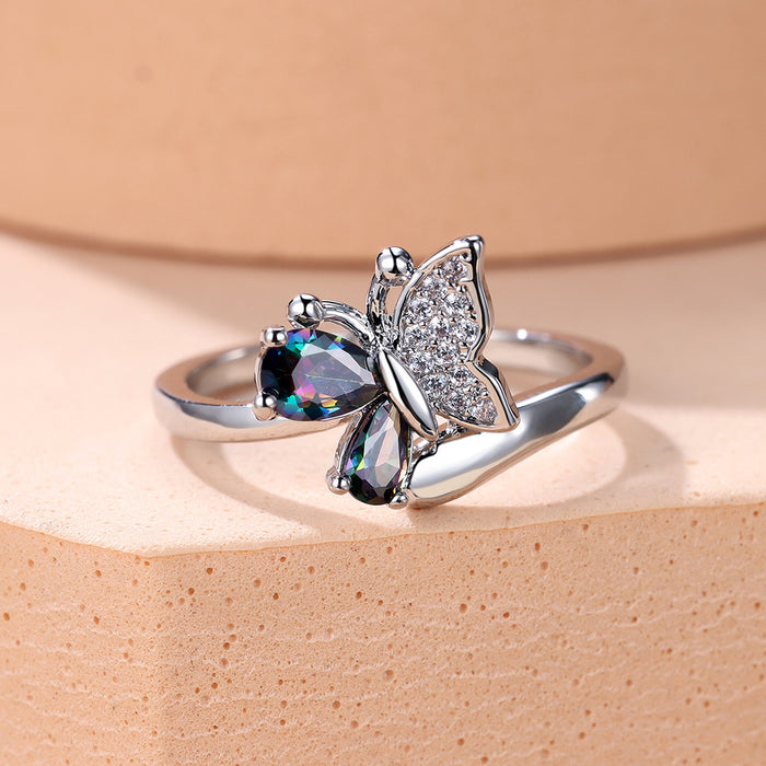 Wholesale Luxurious sparkling diamond elegant temperament dazzling butterfly ring personalized ring