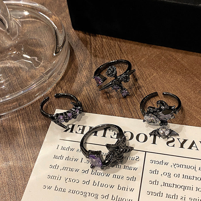 Wholesale Advanced Purple Diamond Series Open Ring Creative, Small and Versatile, Elegant Accessory, Finger Ring