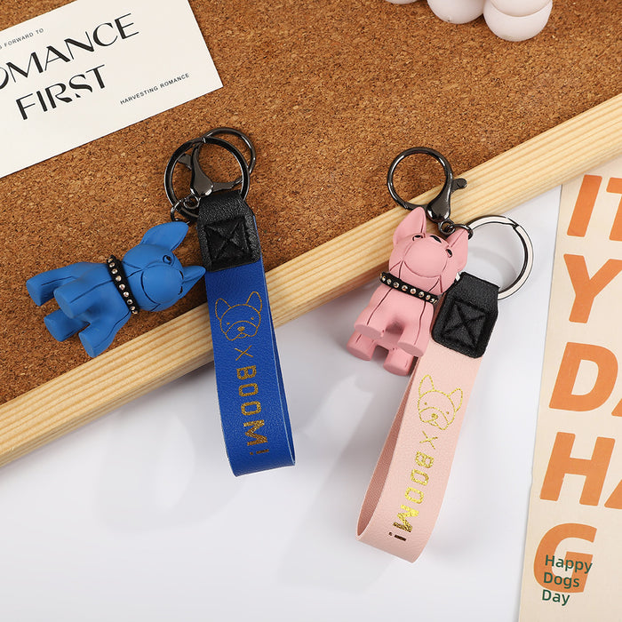 Wholesale Bronzing BOOM Dog Keychain Cute Doll Keychain Leather Wristband Cartoon Puppy Car Keychain Pendant