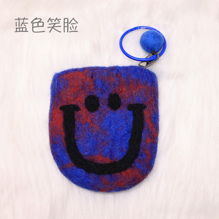 Wholesale Wool Felt Soft Cute mini Coin Purse Bus Card Bag Cute Smiley