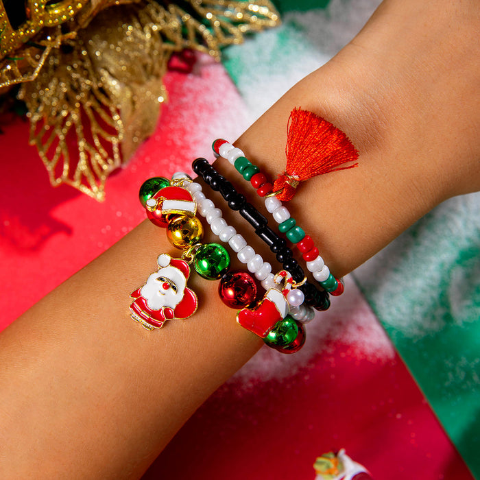Wholesale Christmas Cute Bells Santa Reindeer Snowman Pendant Red Rope Bracelet Fashion Accessory Gift MOQ≥2