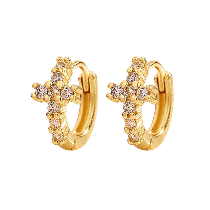 Wholesale Sparkling Diamond Cross Ear Buckle Earring Cross shaped Design Geometric Zircon Earrings