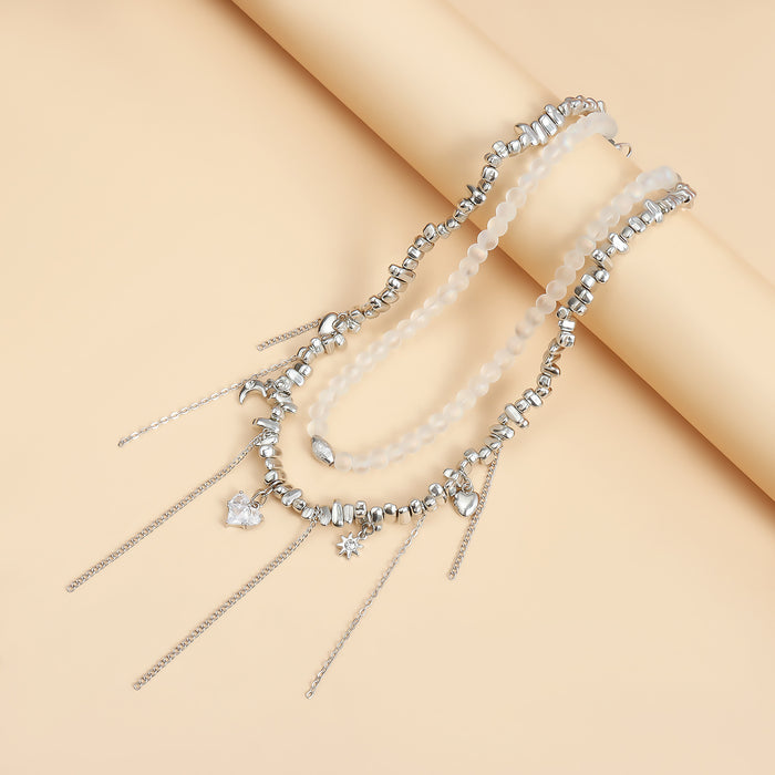 Wholesale Heart-shaped Zircon Tassel Pendant Clavicle Necklace