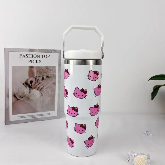 Wholesale Stainless steel ice cup cartoon pattern thermos cup large capacity portable handle car cup