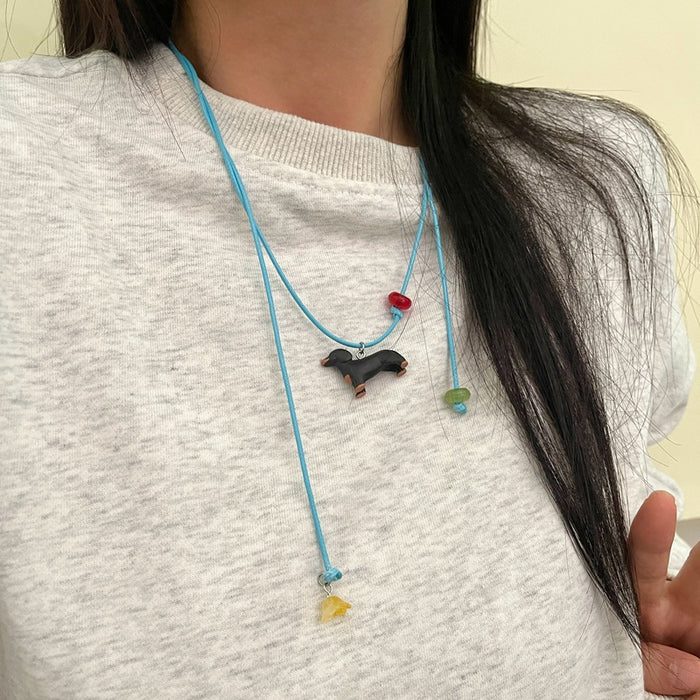 Wholesale Pendant necklace with pull-out leather rope, with a niche and versatile temperament, and a unique collarbone chain